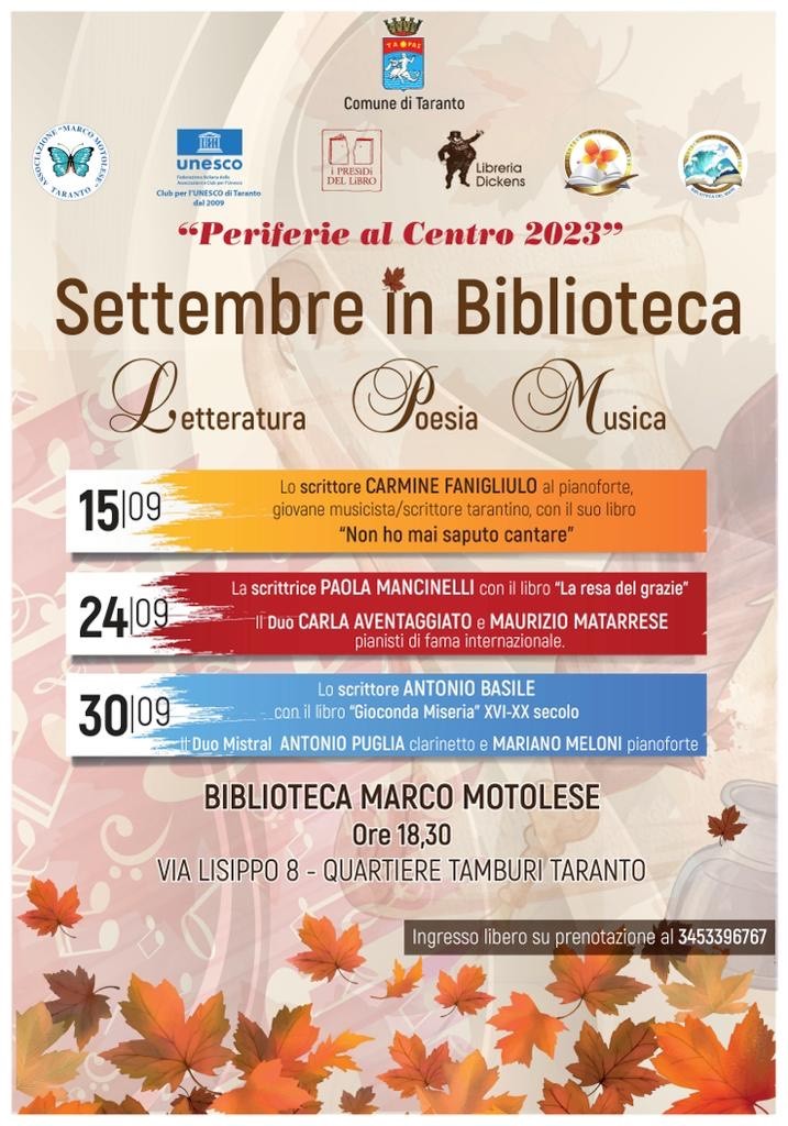 Settembre in  Biblioteca al Quartiere Tamburi di Taranto