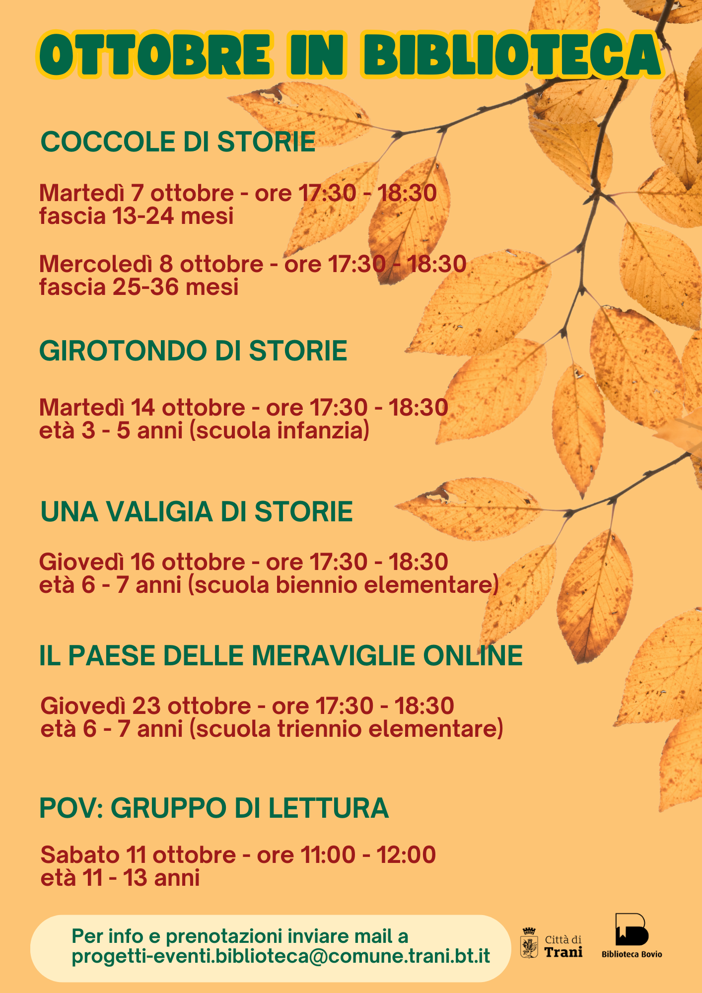 Attivit&agrave; di lettura! Appuntamenti del mese di OTTOBRE