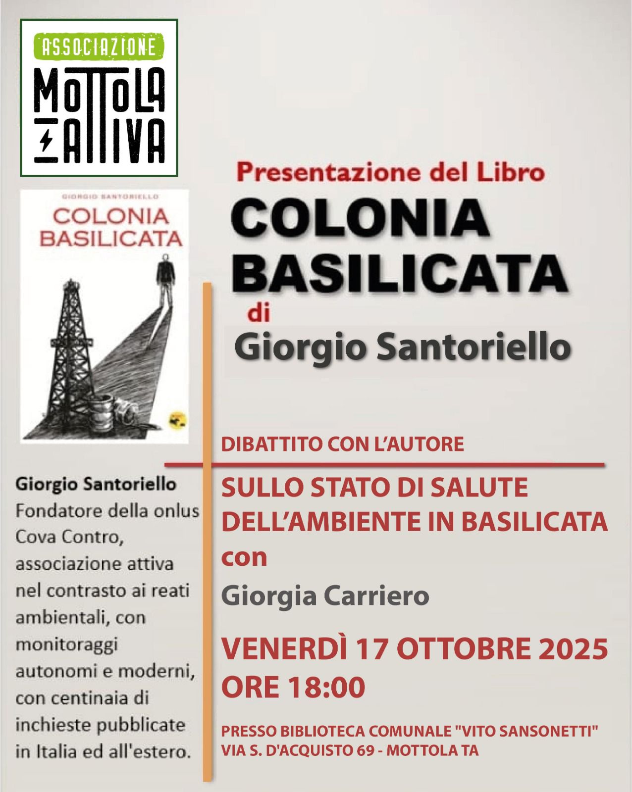 PRESENTAZIONE DEL LIBRO “COLONIA BASILICATA”