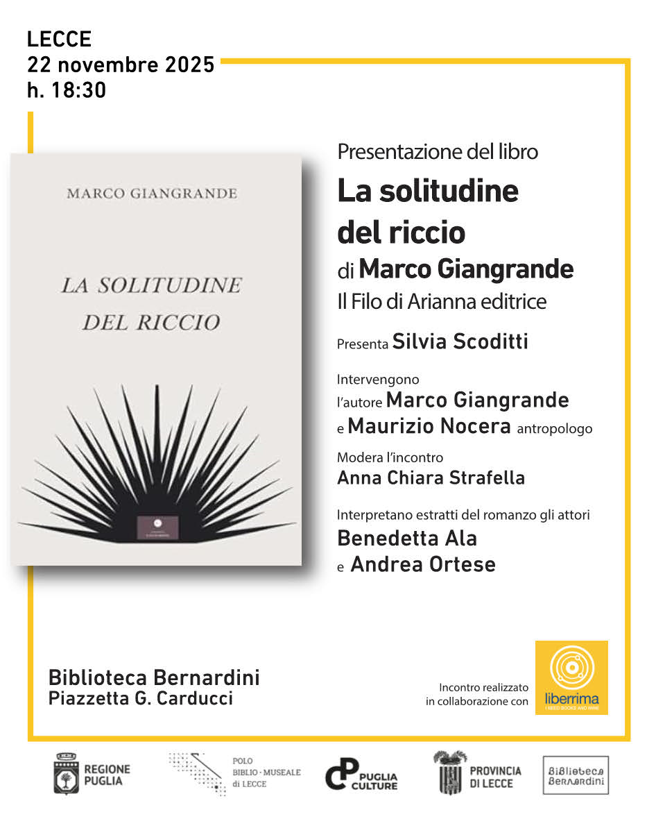Presentazione del romanzo di Marco Giangrande "La solitudine del riccio"