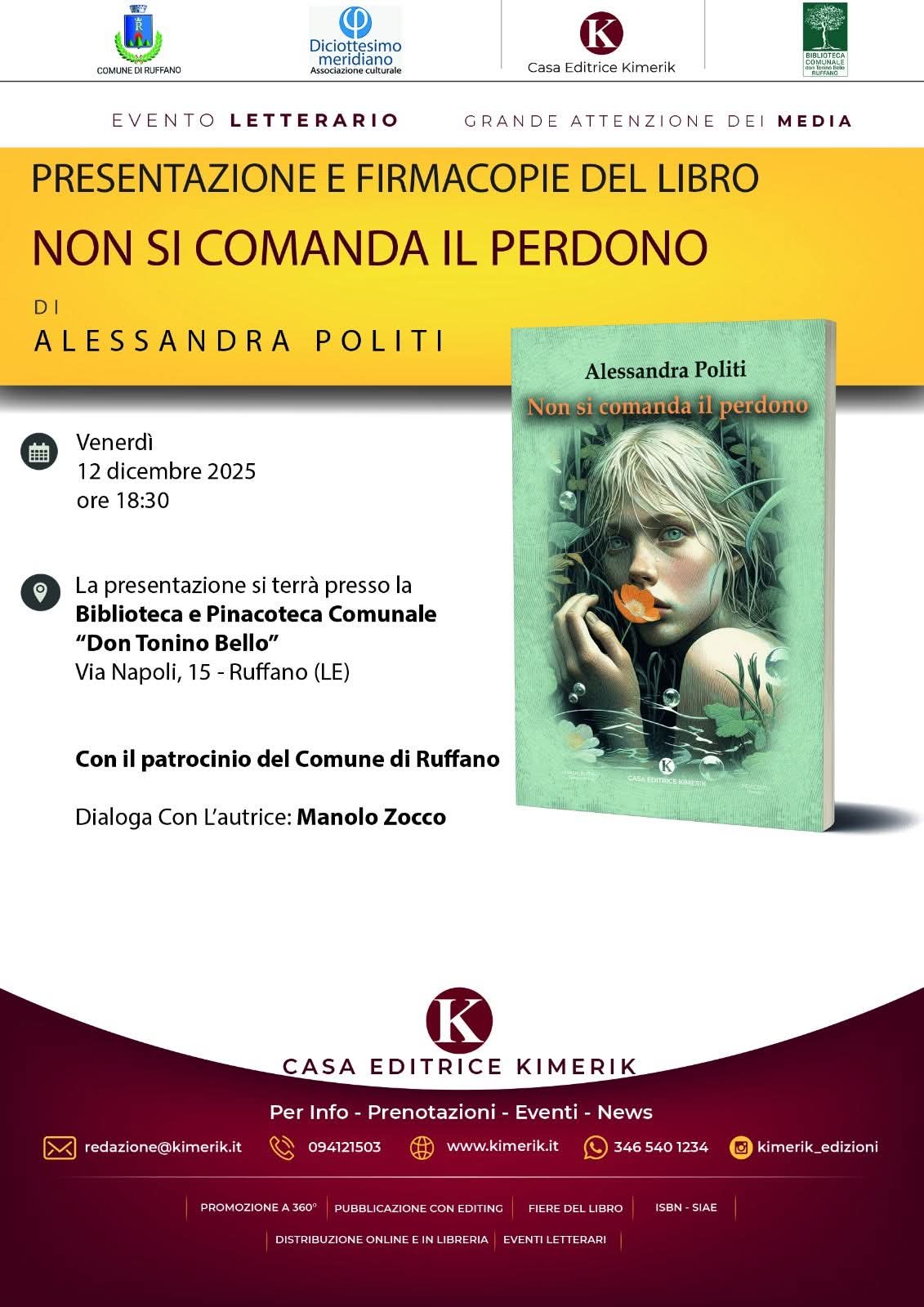Presentazione del libro &ldquo;Non si comanda il perdono&rdquo; di Alessandra Politi